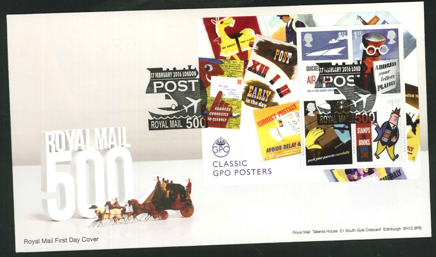 2016 - Royal Mail 500 Years First Day Cover Mini Sheet - Royal Mail 500 London WC1 Postmark